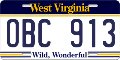 WV license plate OBC913