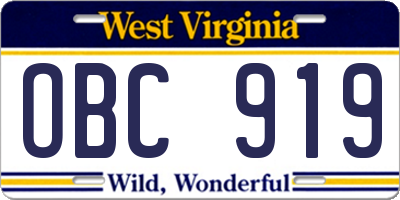 WV license plate OBC919