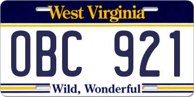WV license plate OBC921