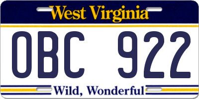 WV license plate OBC922