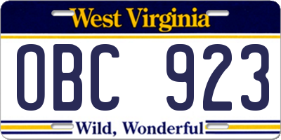 WV license plate OBC923