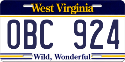 WV license plate OBC924