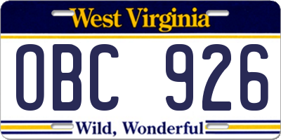 WV license plate OBC926