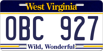 WV license plate OBC927