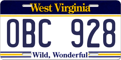 WV license plate OBC928