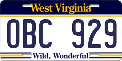 WV license plate OBC929