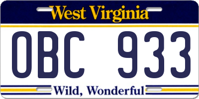 WV license plate OBC933
