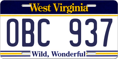 WV license plate OBC937