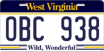 WV license plate OBC938