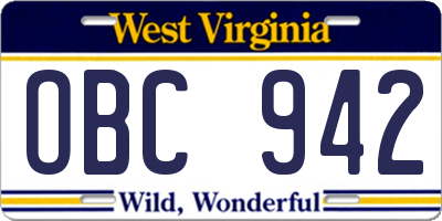 WV license plate OBC942