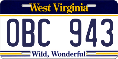 WV license plate OBC943