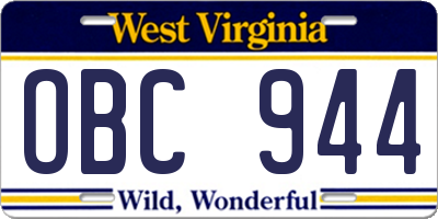 WV license plate OBC944