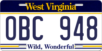 WV license plate OBC948