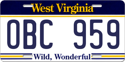WV license plate OBC959