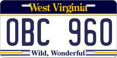 WV license plate OBC960