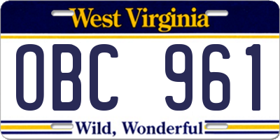 WV license plate OBC961
