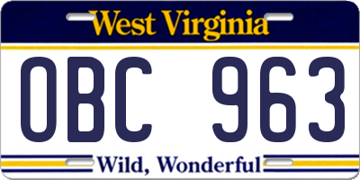 WV license plate OBC963