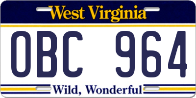WV license plate OBC964