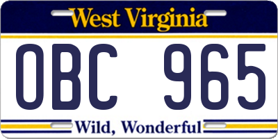 WV license plate OBC965