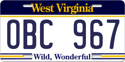 WV license plate OBC967