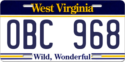 WV license plate OBC968