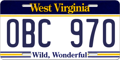 WV license plate OBC970
