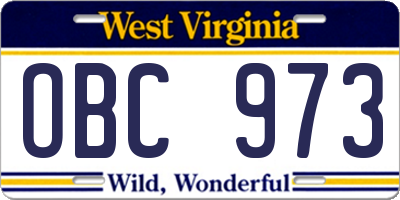 WV license plate OBC973