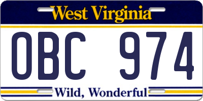 WV license plate OBC974