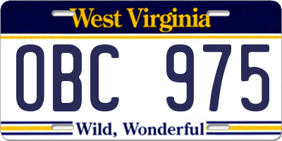 WV license plate OBC975