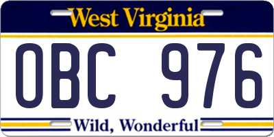 WV license plate OBC976