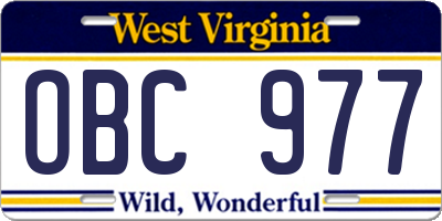 WV license plate OBC977