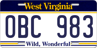 WV license plate OBC983