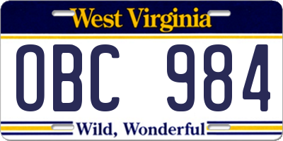 WV license plate OBC984