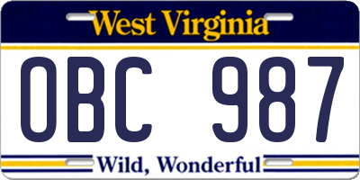 WV license plate OBC987