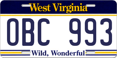 WV license plate OBC993