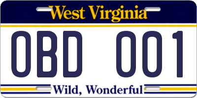 WV license plate OBD001