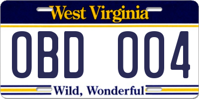 WV license plate OBD004