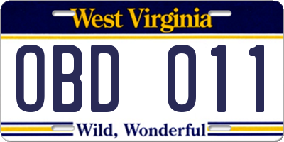 WV license plate OBD011
