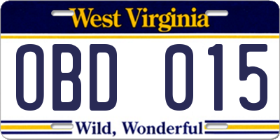 WV license plate OBD015