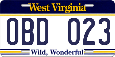 WV license plate OBD023