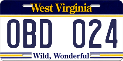 WV license plate OBD024