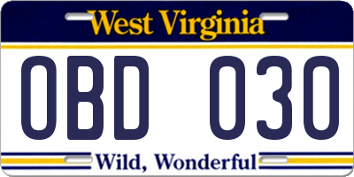 WV license plate OBD030