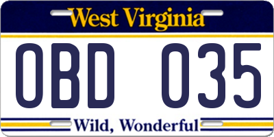 WV license plate OBD035