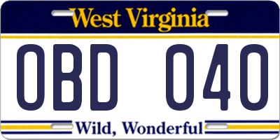 WV license plate OBD040