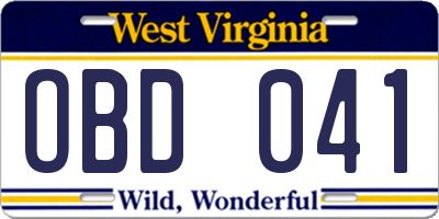 WV license plate OBD041