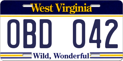 WV license plate OBD042
