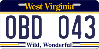 WV license plate OBD043