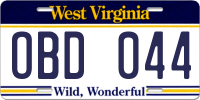 WV license plate OBD044