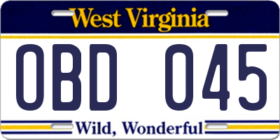 WV license plate OBD045