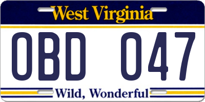 WV license plate OBD047